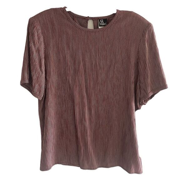 Ali Miles Wine Striped Vintage Blouse Top Women’s Size 8 Medium Short Sleeve New - Picture 1 of 5